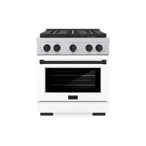 Autograph 30 in. 4.2 cu. ft. Gas Range with 4-Burner Cooktop and Gas Oven in Satin with White Matte and Matte Black