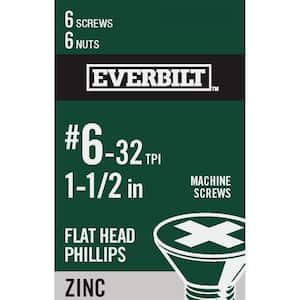 #6-32 x 1-1/2 in. Phillips Flat Head Zinc Plated Machine Screw (6-Pack)