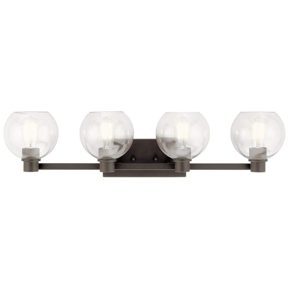 Harmony 33.5" Distressed Bronze 4-Light Wall Vanity with Clear Globe Shades
