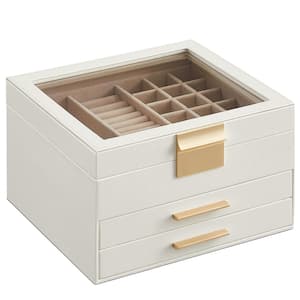 Jewelry Box with Glass Lid, 3-Layer Jewelry Organizer, 2-Drawers