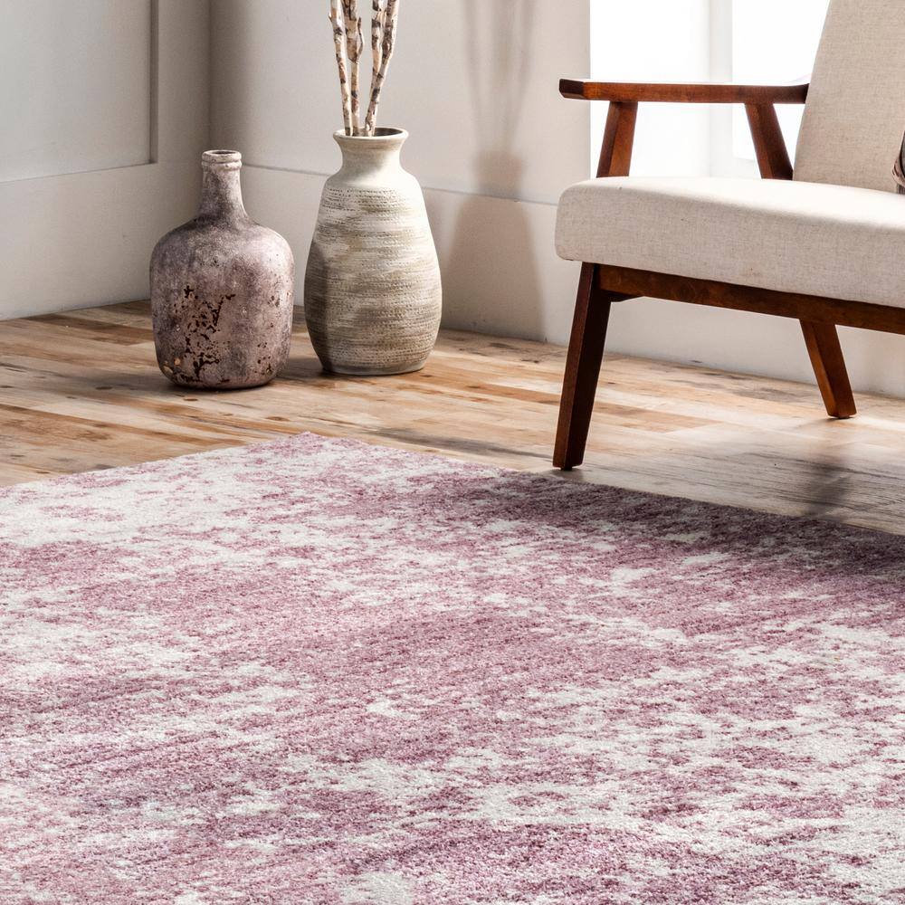 Deedra Pink and Ivory Abstract 9' x 12' Synthetic Area Rug