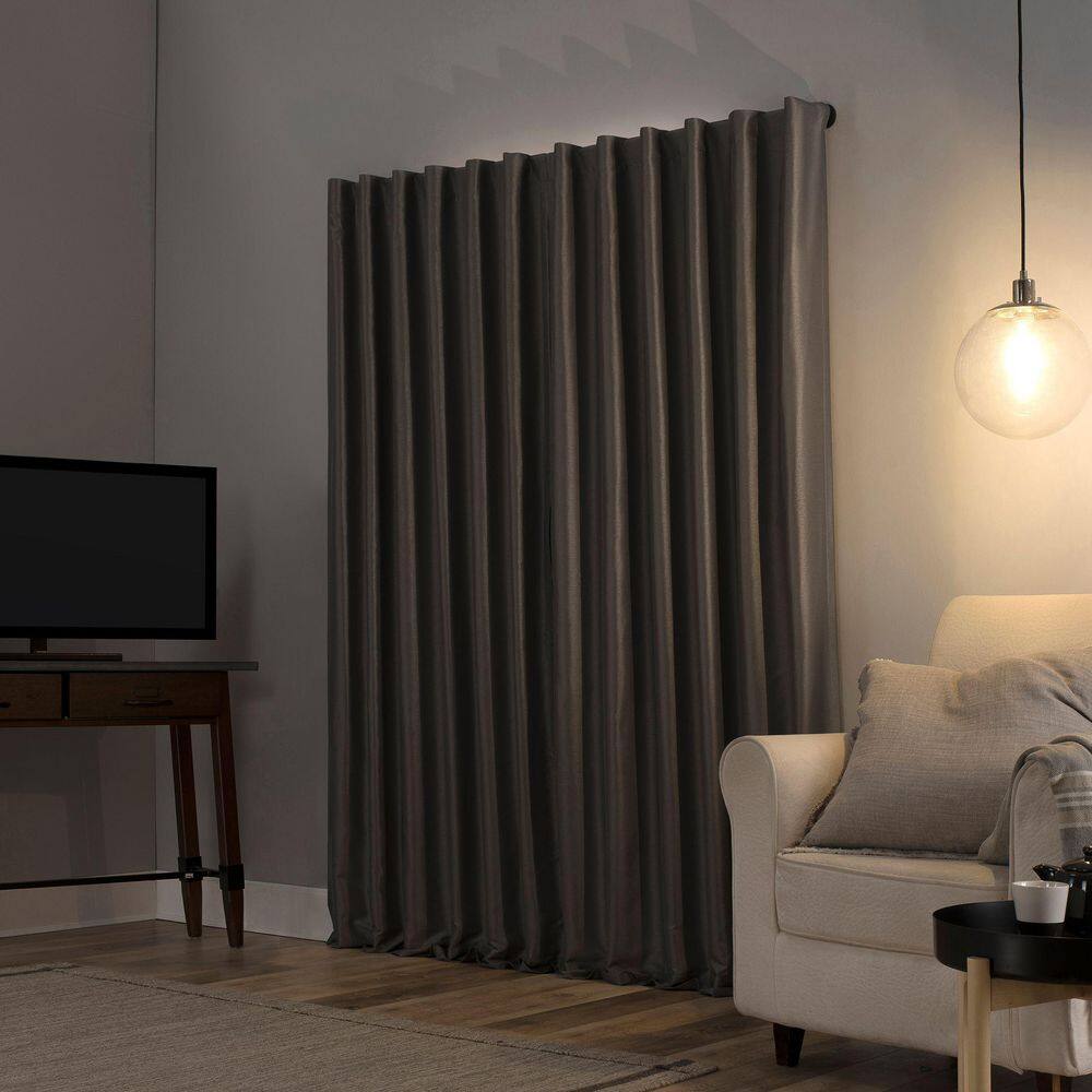 Iron Gray Faux Silk Blackout Back Tab Curtain Panel