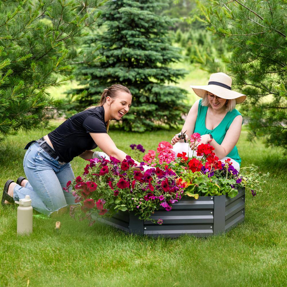 Hexagon Gray Galvanized Steel Raised Garden Bed