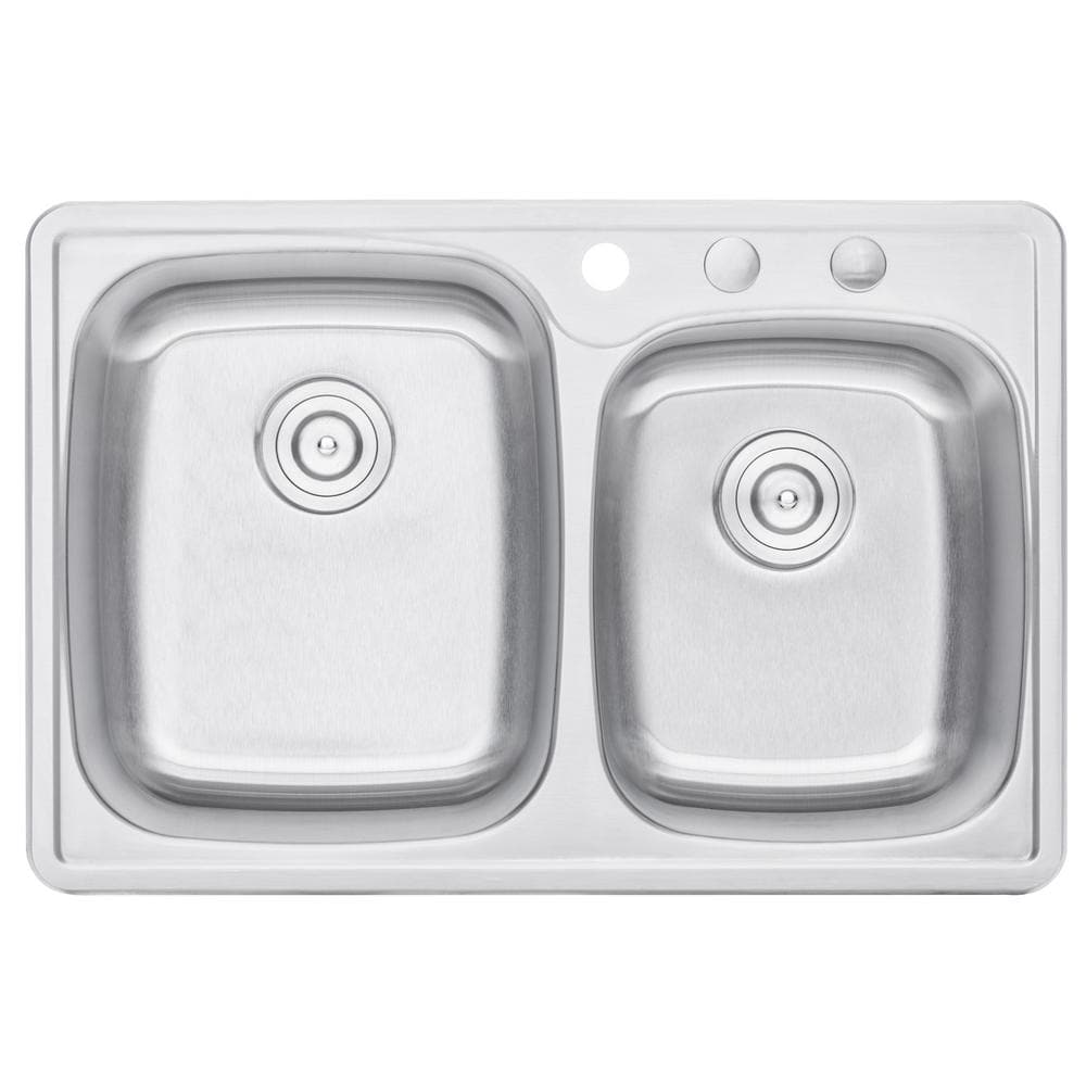 33-Inch Brushed Stainless Steel Double Bowl Kitchen Sink