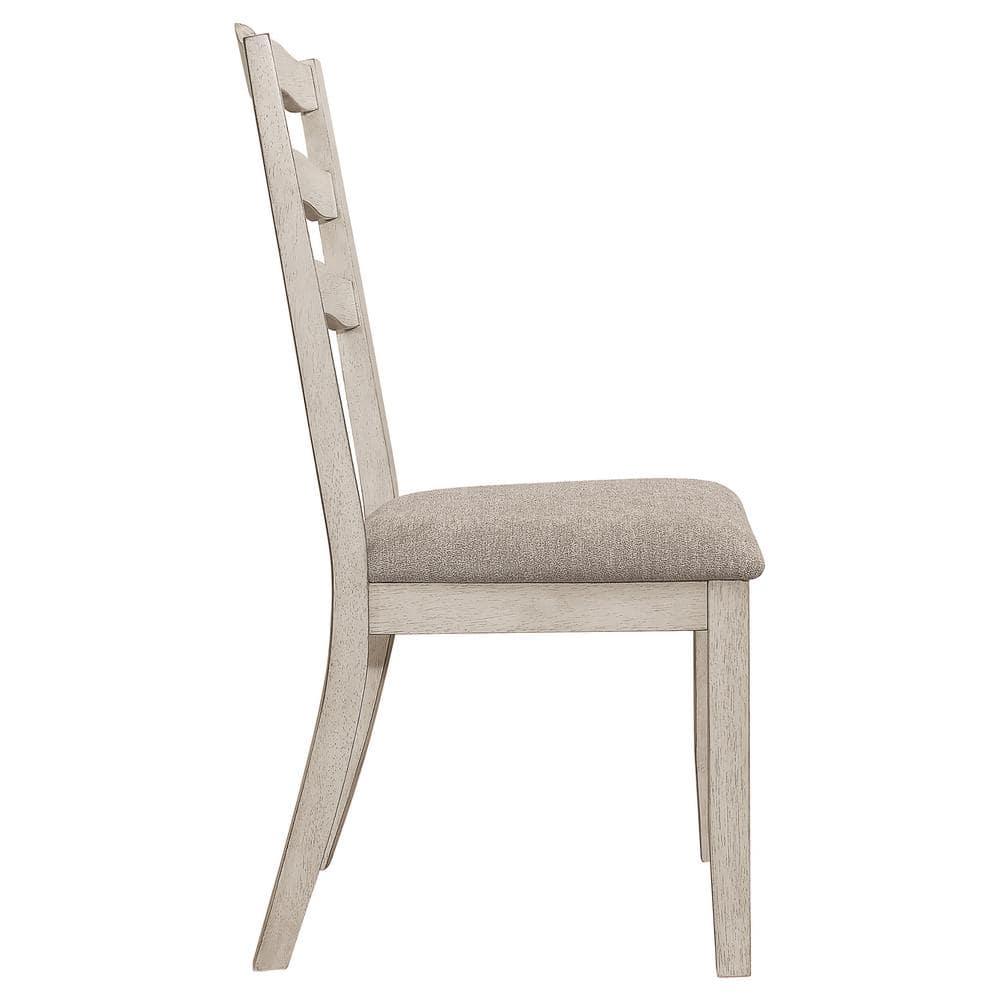 Rustic Cream Ladderback Upholstered Side Chair with Khaki Seat