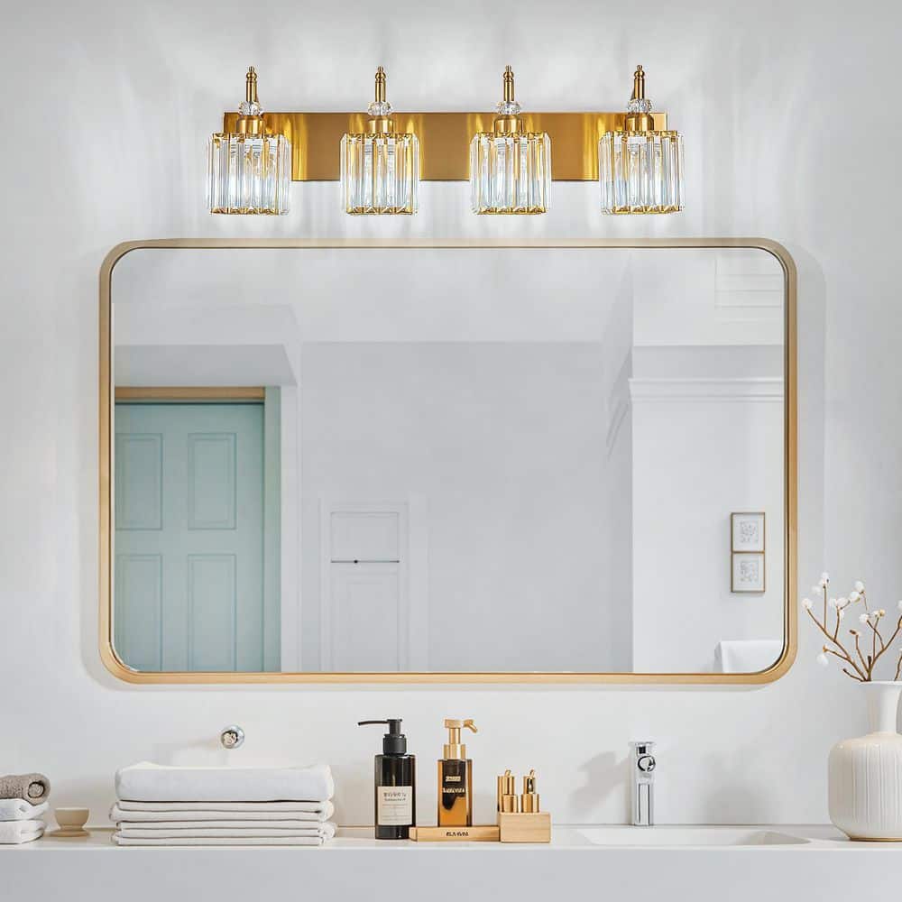 Home Lighting 28.34 in. 4-Light Gold Crystal Bathroom Light Fixtures Over Mirror Modern Vanity Light（JW-655） price history on PriceWatchPro