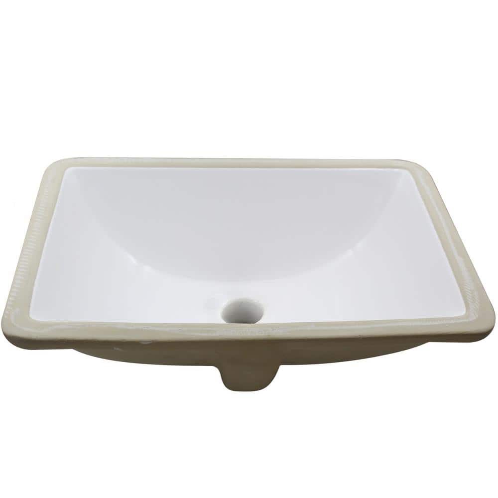 Rectangular White Ceramic Undermount Bathroom Sink