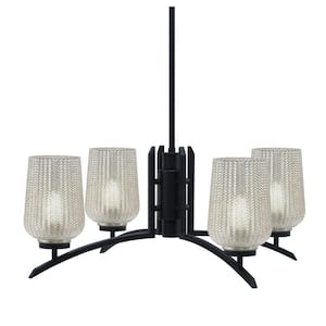 Siena 26.75 in. 4 Light Matte Black Chandelier with Silver Textured Glass Shades