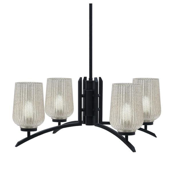 Unbranded Siena 26.75 in. 4 Light Matte Black Chandelier with Silver Textured Glass Shades