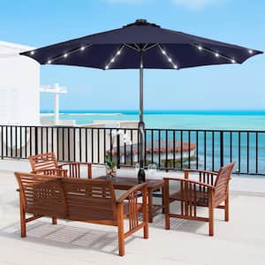 9 ft. Patio Umbrella Title Led Adjustable Large Beach Umbrella For Garden Outdoor UV Protection in Navy Blue