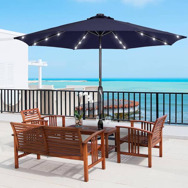 Unbranded 9 ft. Patio Umbrella Title Led Adjustable Large Beach Umbrella For Garden Outdoor UV Protection in Navy Blue