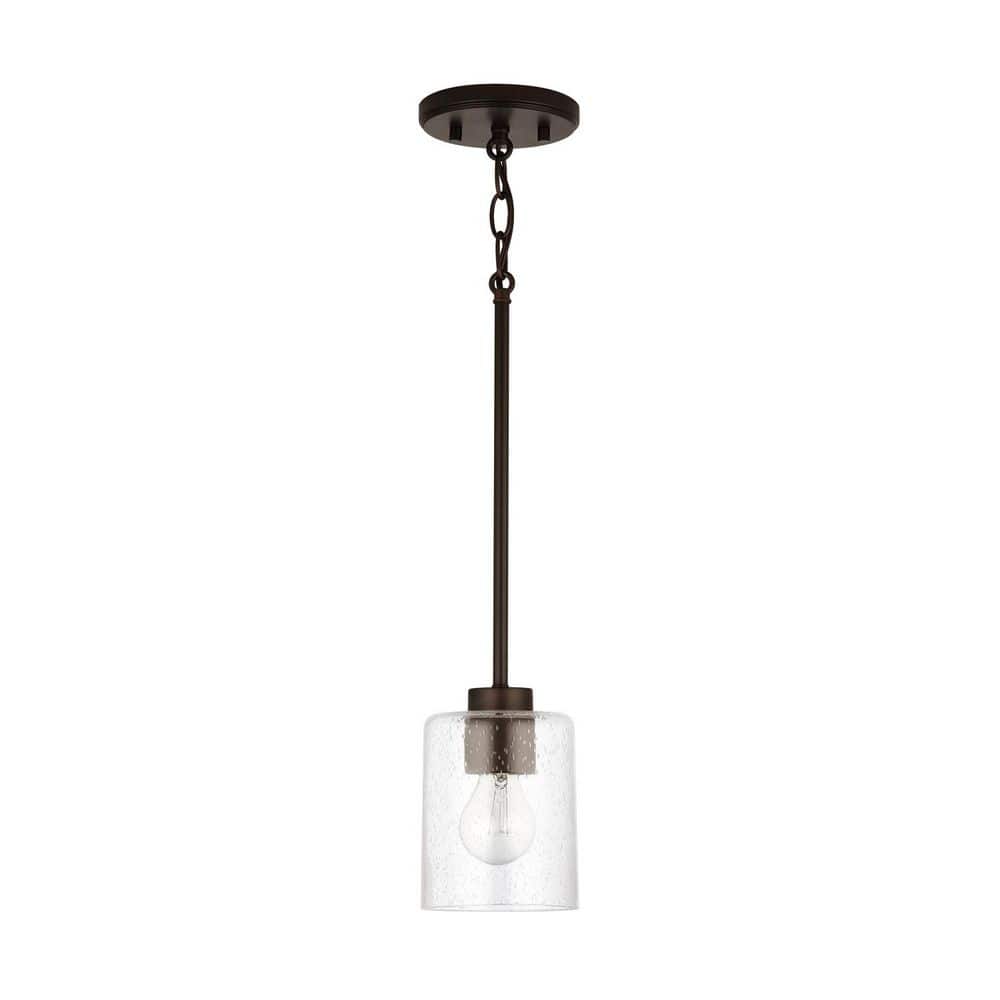 Bronze Mini Pendant with Clear Seeded Glass Shade