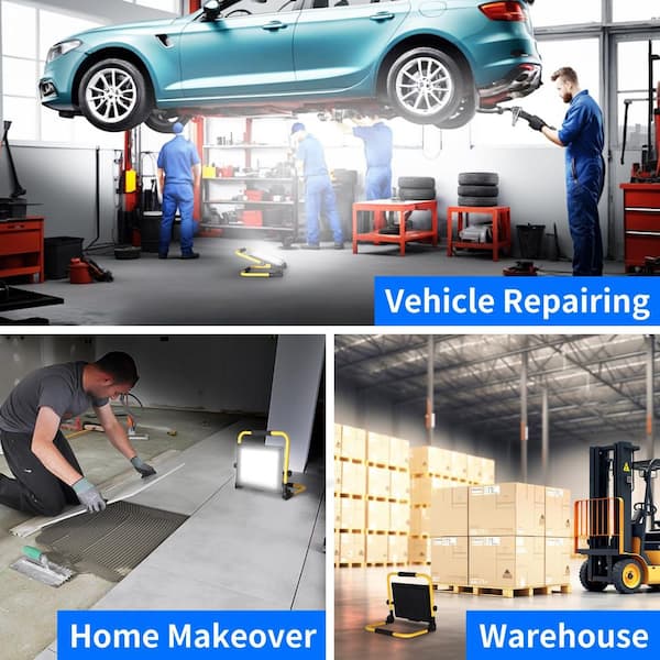 120-Watt 120-Volt 14400 Lumen LED Portable Work Light with Stand, IP66 Waterproof Job Site Lighting