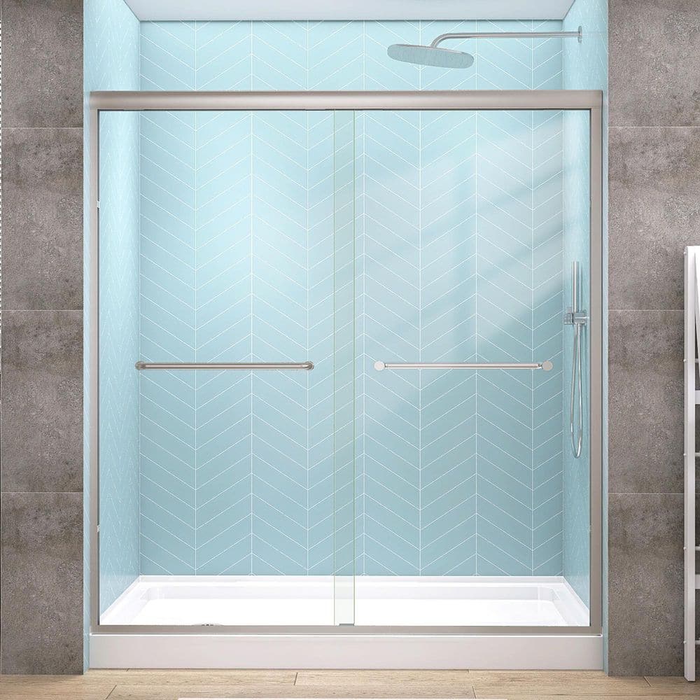 68-72 in. W x 72 in. H Double Sliding Semi-Frameless Shower Door in Brushed Nickel Bypass Door with 1/4 in. Clear Glass price history on PriceWatchPro