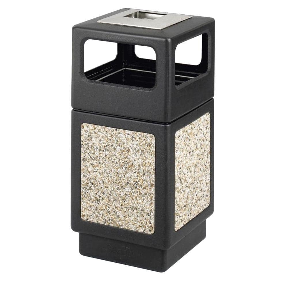 Black Textured Plastic Square Trash Can with Ashtray, 15 Gallon