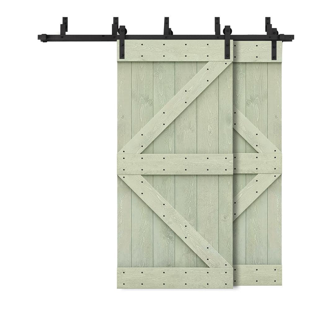 40 in. x 84 in. K-Bypass Sage Green Stained DIY Solid Wood Interior Double Sliding Barn Door with Hardware Kit price history on PriceWatchPro