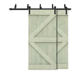 40 in. x 84 in. K-Bypass Sage Green Stained DIY Solid Wood Interior Double Sliding Barn Door with Hardware Kit
