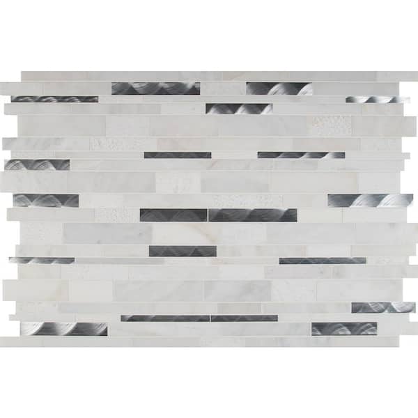 MSI Take Home Tile Sample - Moderno Blanco Interlocking 4 in. x 4 in. Metal Stone Mesh-Mounted Mosaic Tile (0.11 sq. ft.)