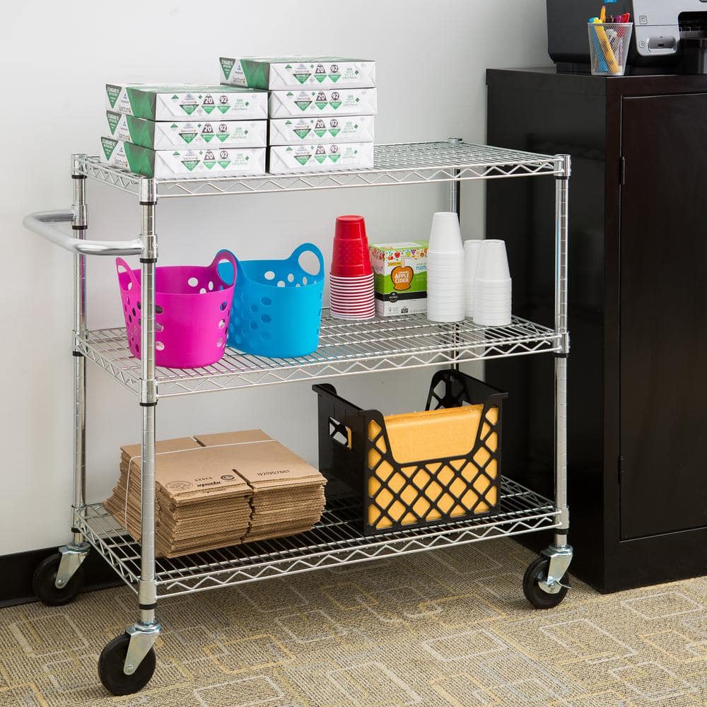 EcoStorage Silver Heavy-Duty Steel Kitchen Cart with Adjustable Shelves