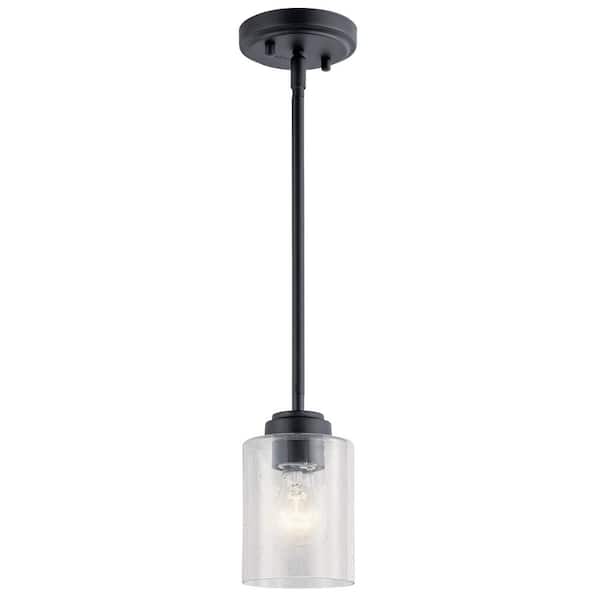 Winslow 1-Light Black Mini Pendant Light with Clear Seeded Glass