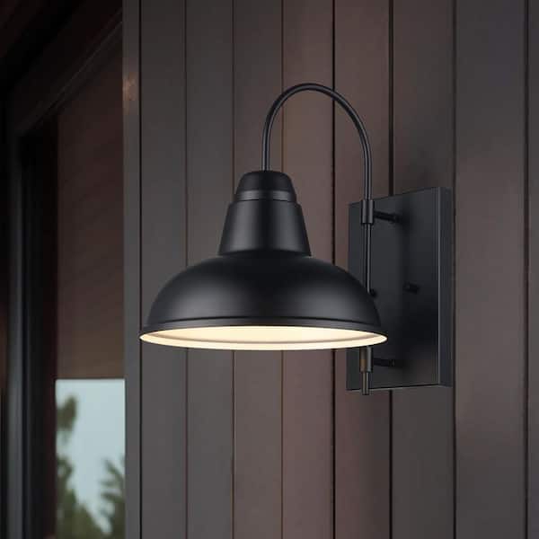 Bel Air Lighting Gaviota 14.75 in. 1-Light Black Farmhouse Outdoor Barn Light Wall Sconce with Metal Shade