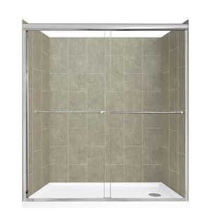 Cove Sliding 60 in. L x 32 in. W x 78 in. H Right Drain Alcove Shower Stall Kit in Shale and Silver Hardware