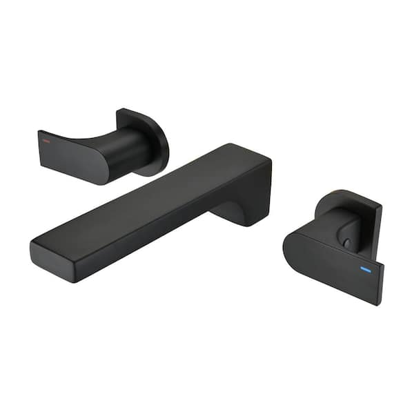 Lukvuzo Double Handle Wall Mounted Bathroom Faucet and Hot and Cold Indicator in Matte Black