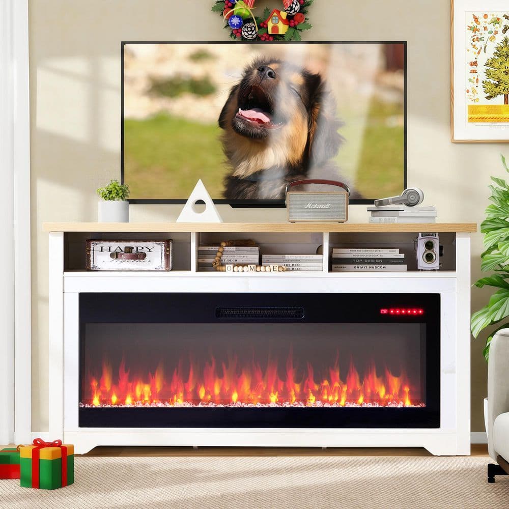 値下げしました。SHARP ●60㌅＋32㌅のTV＋60㌅TV台＋fire stick white-toolcat-fireplace-tv-