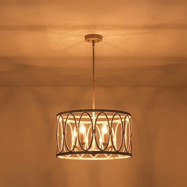 Rafael 5-Light Vintage Industrial Retro White Drum Chandelier for Living Room, Dining Room, or Kitchen