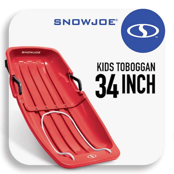 Snow Joe Classic Toboggan 34 in. Snow Sled, Up To 2 Riders, Brakers, Kids 4 and UP, Red
