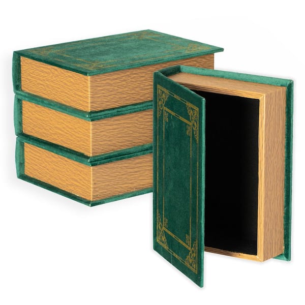 Vintiquewise Set of 4 Decorative Vintage Book Shaped Trinket Storage Box, Green