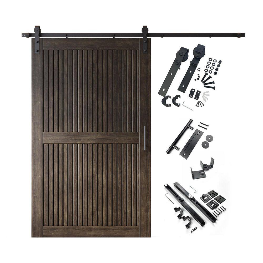 ST 48 in. x 80 in. C-Panel Ebony Vertical Stripe Design Solid Pine Wood Sliding Barn Door with Hardware Kit price history on PriceWatchPro