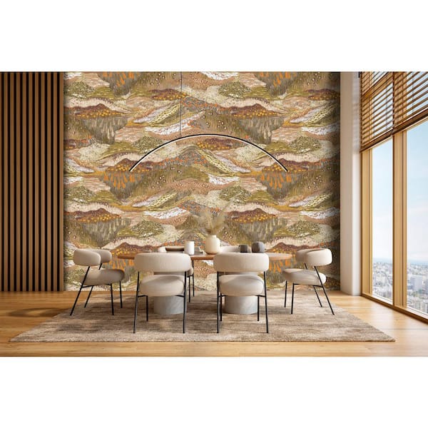 Ochre Panoramic Valleys Print Non Woven Non-Pasted Textured Wallpaper 68 sq. ft.