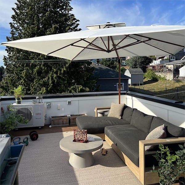 10 ft. x 13 ft. All-aluminum 360-Degree Rotation Wood pattern Cantilever Outdoor Patio Umbrella in Cream