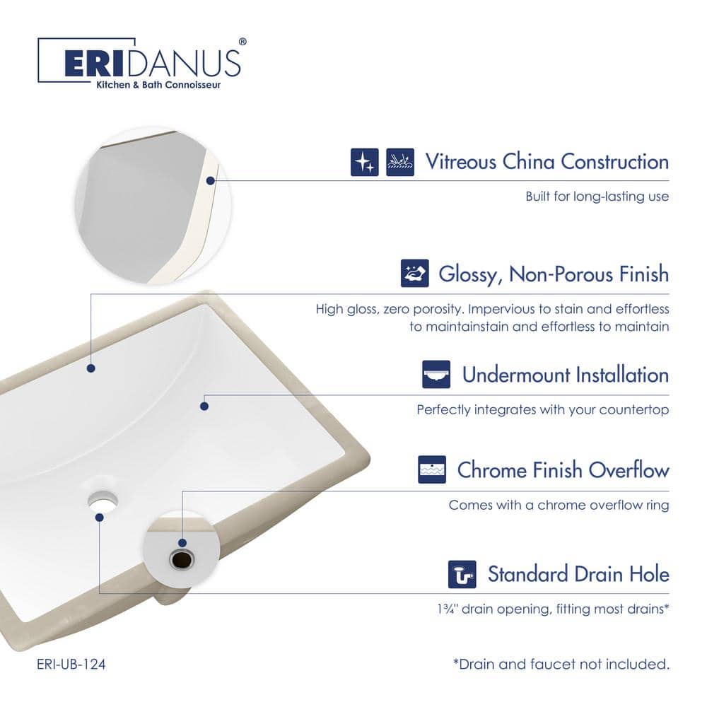 Denbigh 21'' White Ceramic Rectangular Undermount Sink
