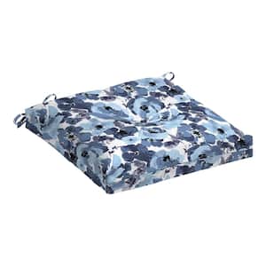 Outdoor Plush Modern Tufted Square Seat Cushion, Blue Garden Floral