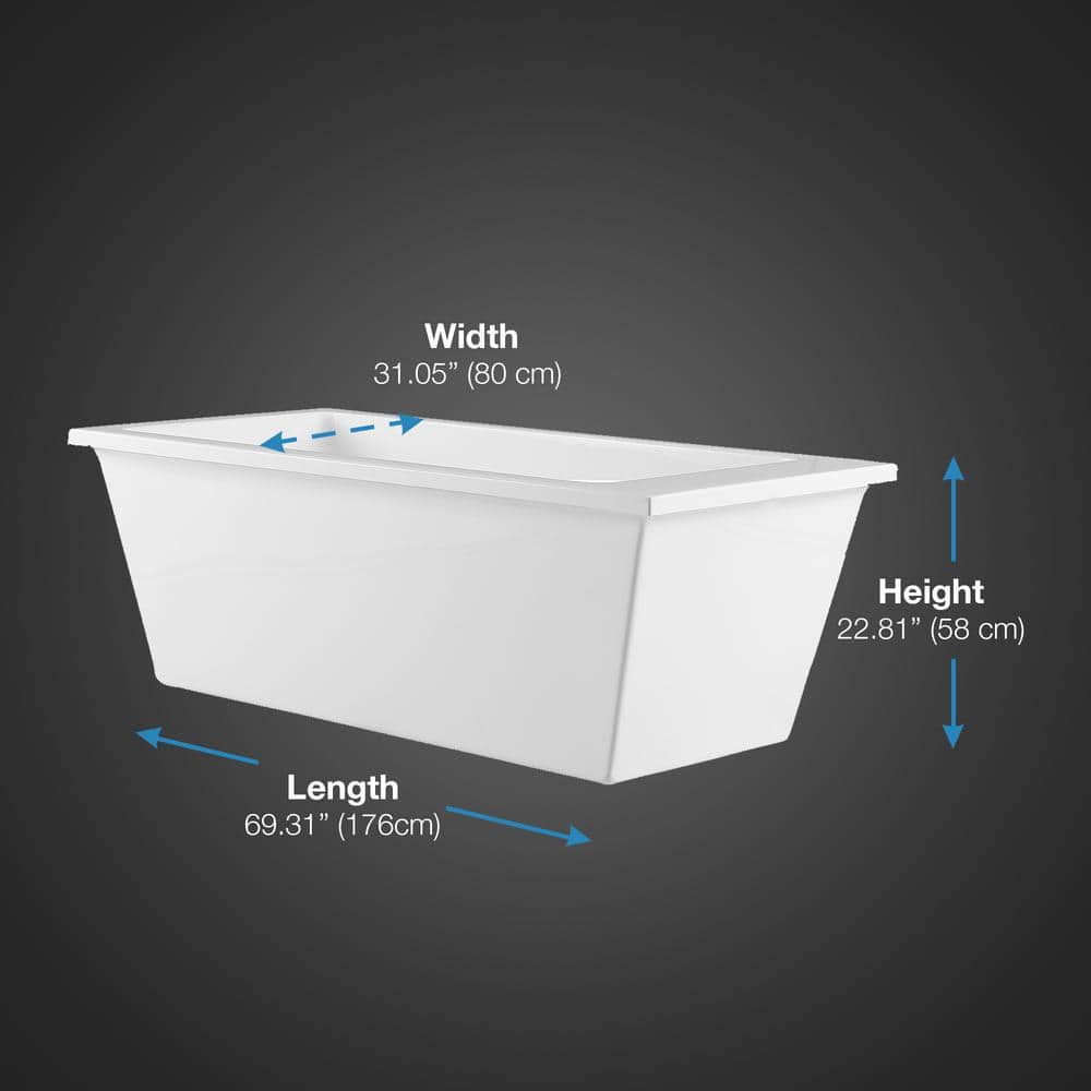 Hudson 69'' White Acrylic Freestanding Soaking Bathtub