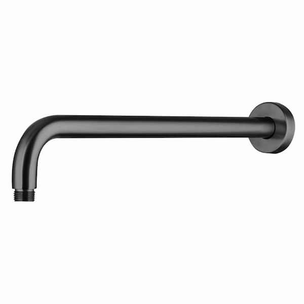 Aurora Decor AIAd 16 in. Black Shower Arm Wall Mounted Solid Brass, G1/2" Pipe NPT Standard Black with Flange Cover
