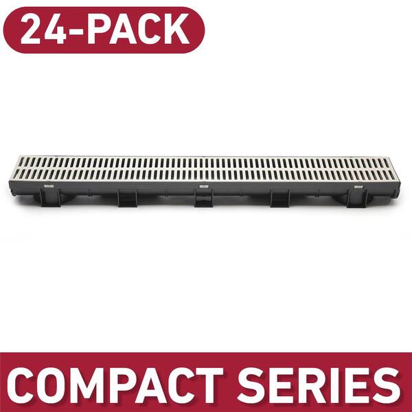 U.S. TRENCH DRAIN Compact Series 5.4 in. W x 3.2 in. D 39.4 in. L Trench and Channel Drain Kit w/ Gray Grates (24-Pack: 78.8 ft)