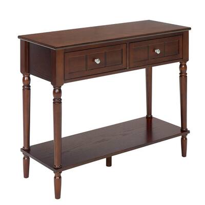 French Country 36 in. Espresso Rectangle Wood Console Table with 2-Drawers