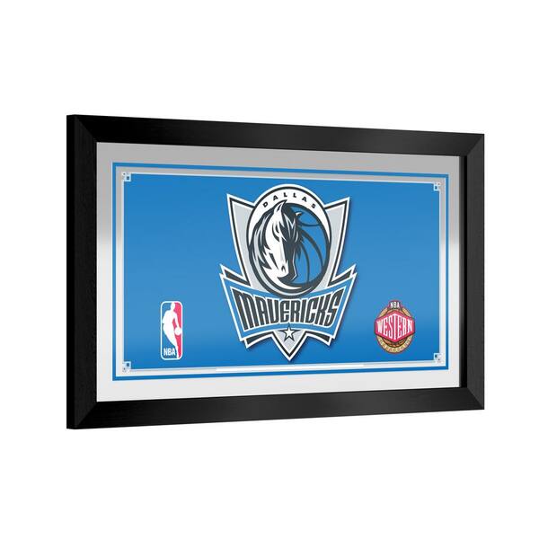 Dallas Mavericks Logo 26 in. W x 15 in. H Wood Black Framed Mirror ...