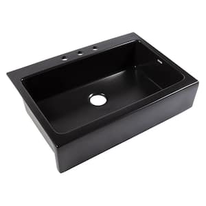Josephine 34 in. 3-Hole Quick-Fit Farmhouse Apron Front Drop-in Single Bowl Matte Black Fireclay Kitchen Sink
