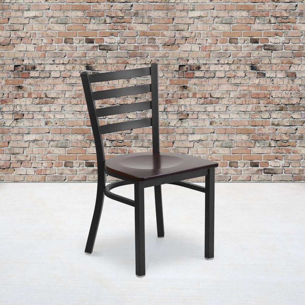 High Ladderback Walnut Wood Seat with Black Metal Frame Chair