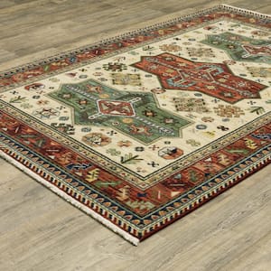 Lillian Red/Multi-Colored Doormat 3 ft. x 5 ft. Oriental Varied Medallion Wool/Nylon Blend Fringed-Edge Indoor Area Rug