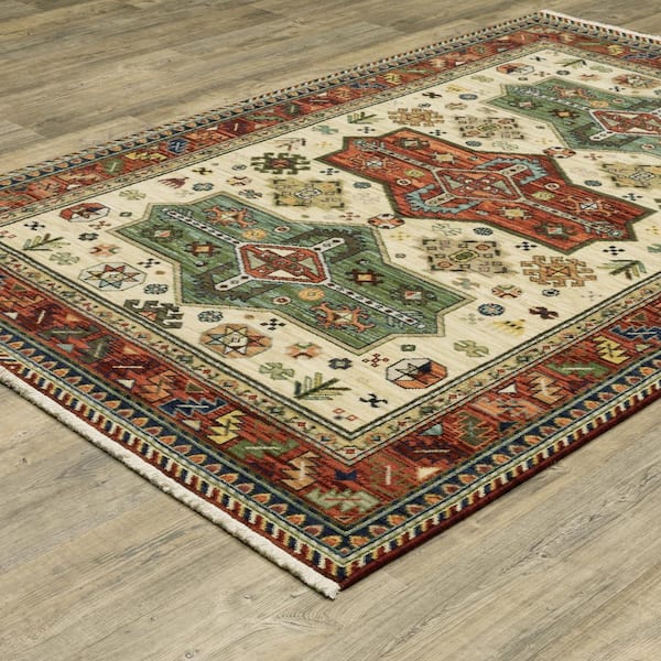 Lillian Red/Multi-Colored 8 ft. x 11 ft. Oriental Varied Medallion Wool/Nylon Blend Fringed-Edge Indoor Area Rug