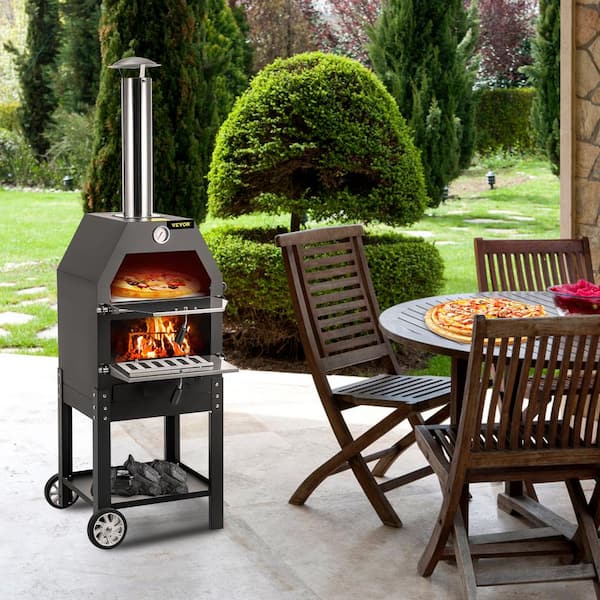 12 in. Stand Pizza Oven with Casters Pellet and Chips and Charcoal and Firewood 4 Fuel Outdoor Pizza Oven Baked Grill