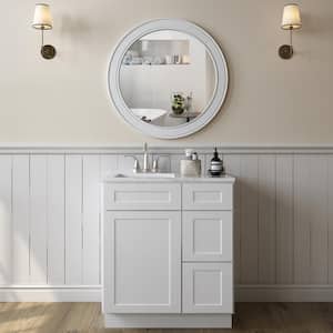 30 in. W x 21 in. D x 34.5 in. H in Dove White Plywood Shaker Stock Ready to Assemble Vanity Sink Base Kitchen Cabinet
