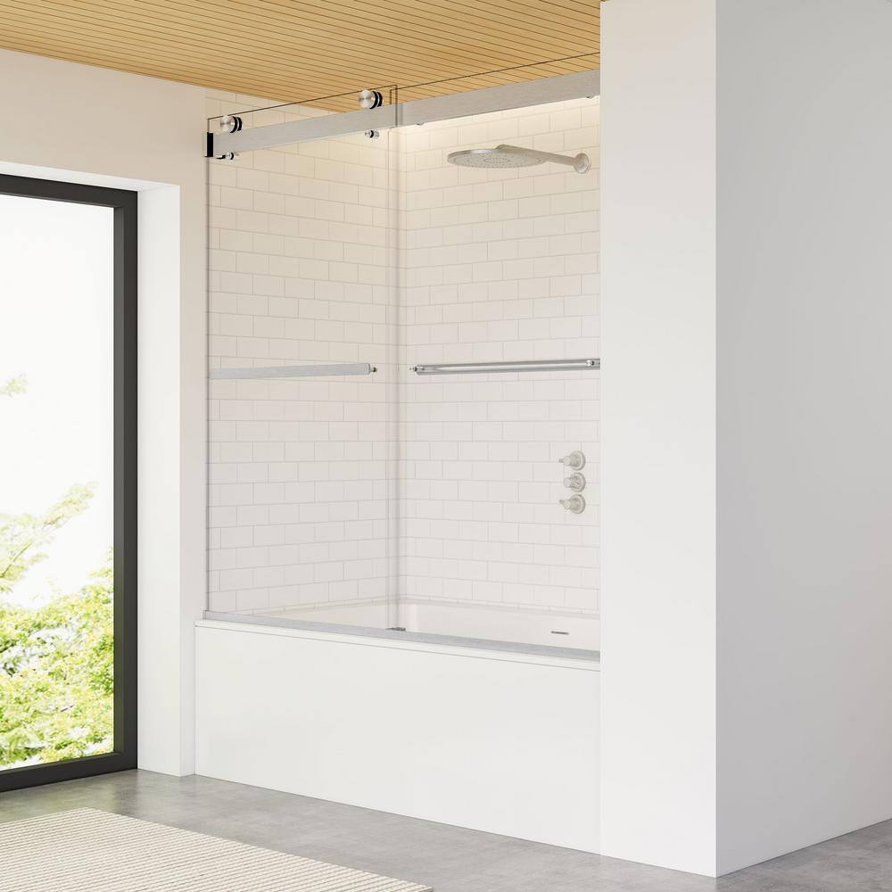 Marcelo 60" Frameless Sliding Tub Door in Brushed Nickel with Clear Glass