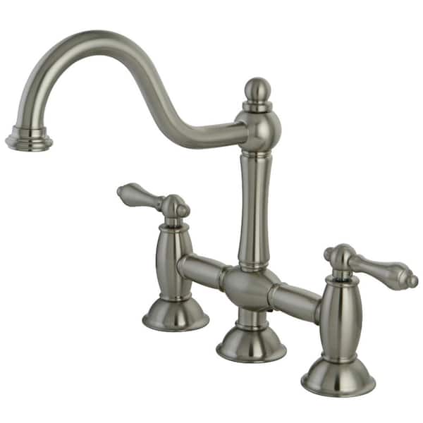 Kingston Brass Restoration 2-Handle Bridge Kitchen Faucet in Brushed Nickel