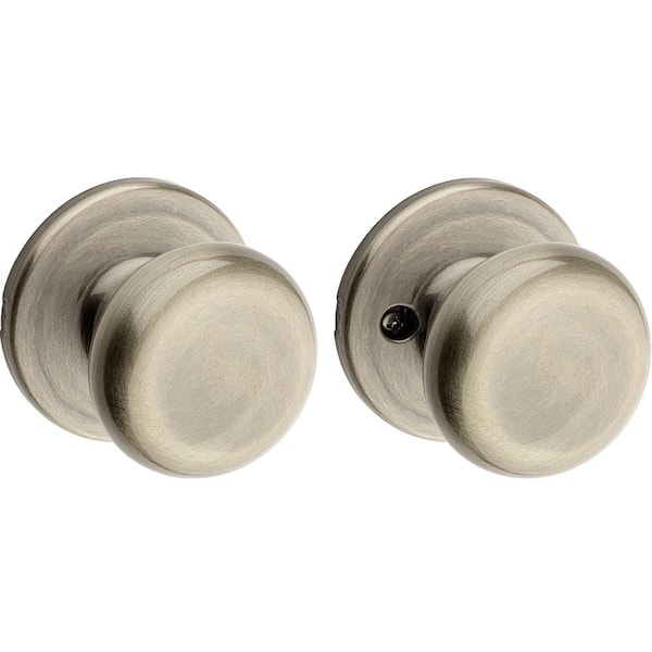 Kwikset Juno Antique Brass Passage Hall/Closet Door Knob with Microban Antimicrobial Technology and Lock